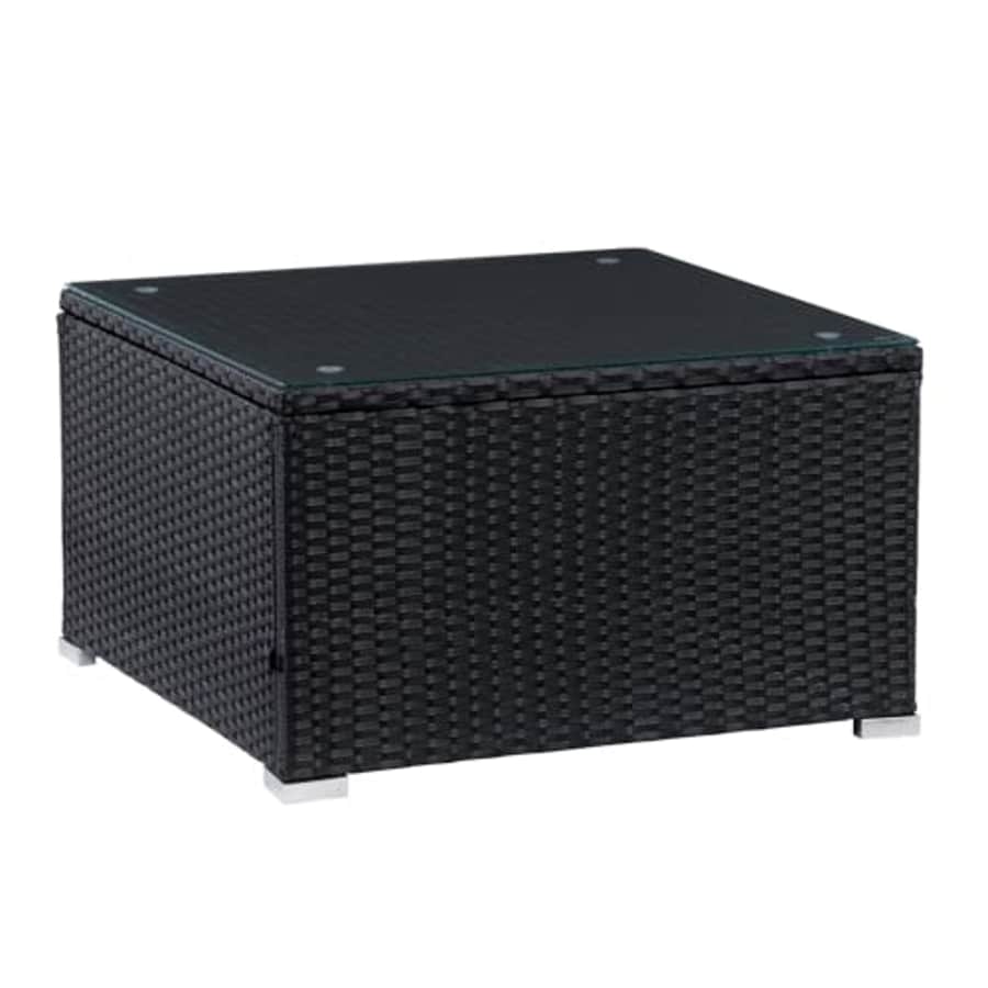 CorLiving Parksville Black Wicker/Rattan Square Patio Coffee Table w Glass Top for $161