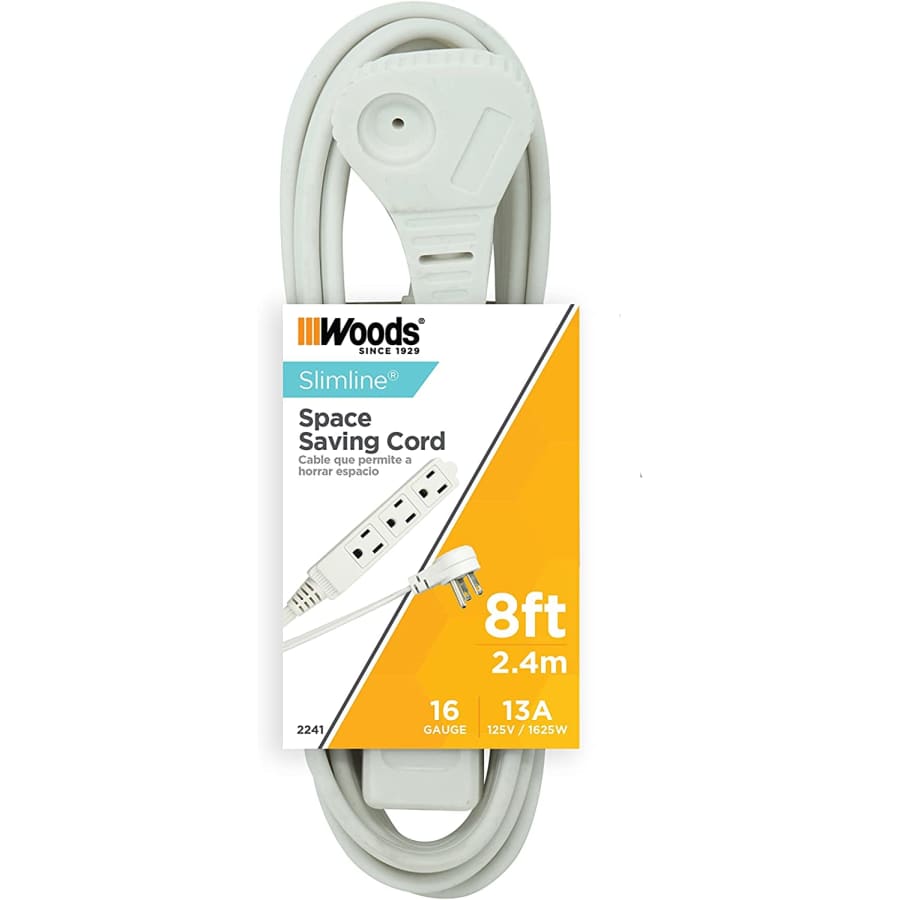 Woods SlimLine 8-Foot Indoor Flat Plug Extension Cord for $4