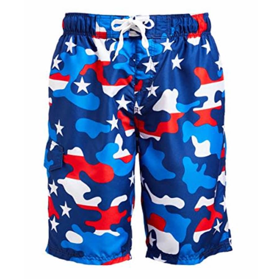 Kanu Surf Men's Legacy Swim Trunks (Regular & Extended Sizes), Camo Flag Red/White/Blue, 5X for $21