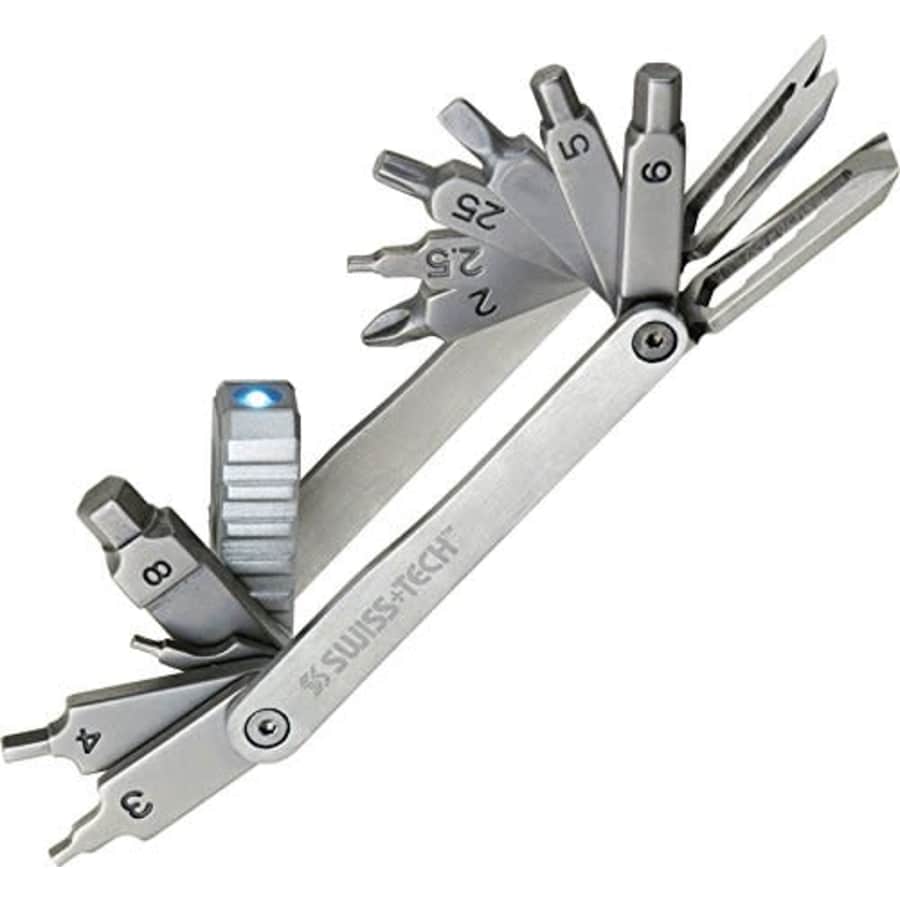 Swiss+Tech Folding Multi-Tool with Screwdrivers & Wrenches, Stainless Steel Construction, Polished Finish, LED for $34