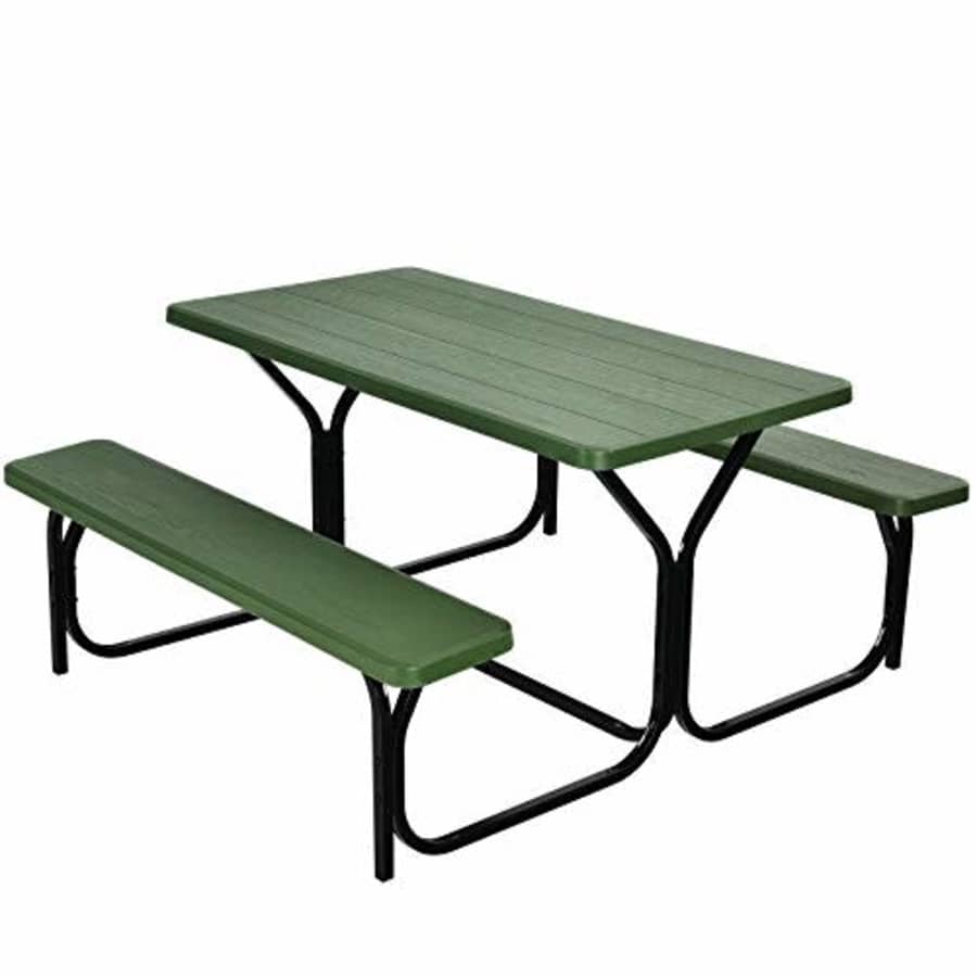 Giantex Picnic Table Bench Set Outdoor Camping All Weather Metal Base Wood-Like Texture Backyard for $160