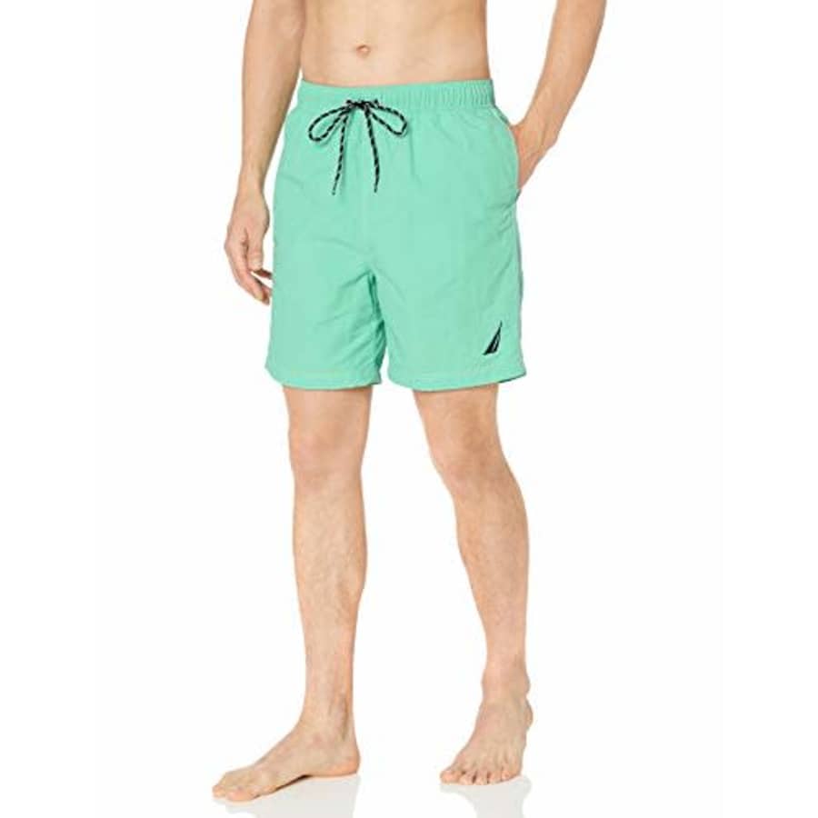 Nautica Men's Solid Quick Dry Classic Logo Swim Trunk, Mint Spring, Small for $26