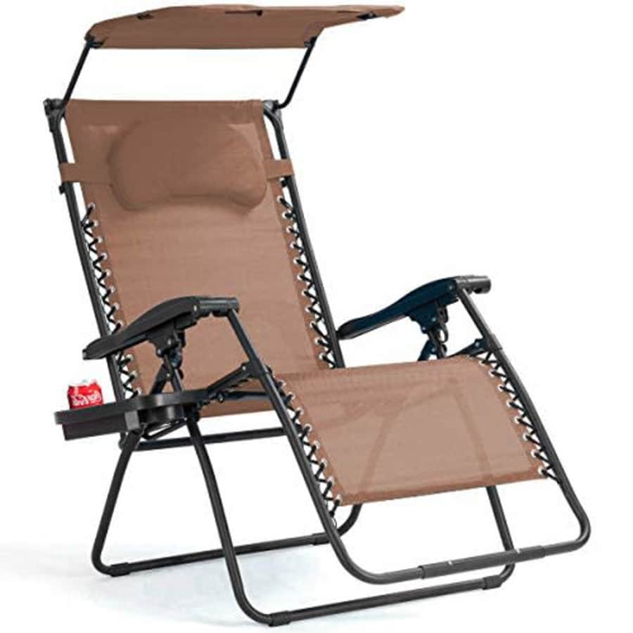 Goplus Folding Zero Gravity Lounge Chair Wide Recliner for Outdoor Beach Patio Pool w/Shade Canopy for $70