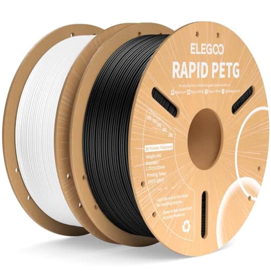 ELEGOO Rapid PETG Filament 1.75mm Black & White 2KG, High Speed Tough 3D Printer Filament for $23 ELEGOO Rapid PETG Filament 1.75mm Black & White 2KG, High Speed Tough 3D Printer Filament for $23