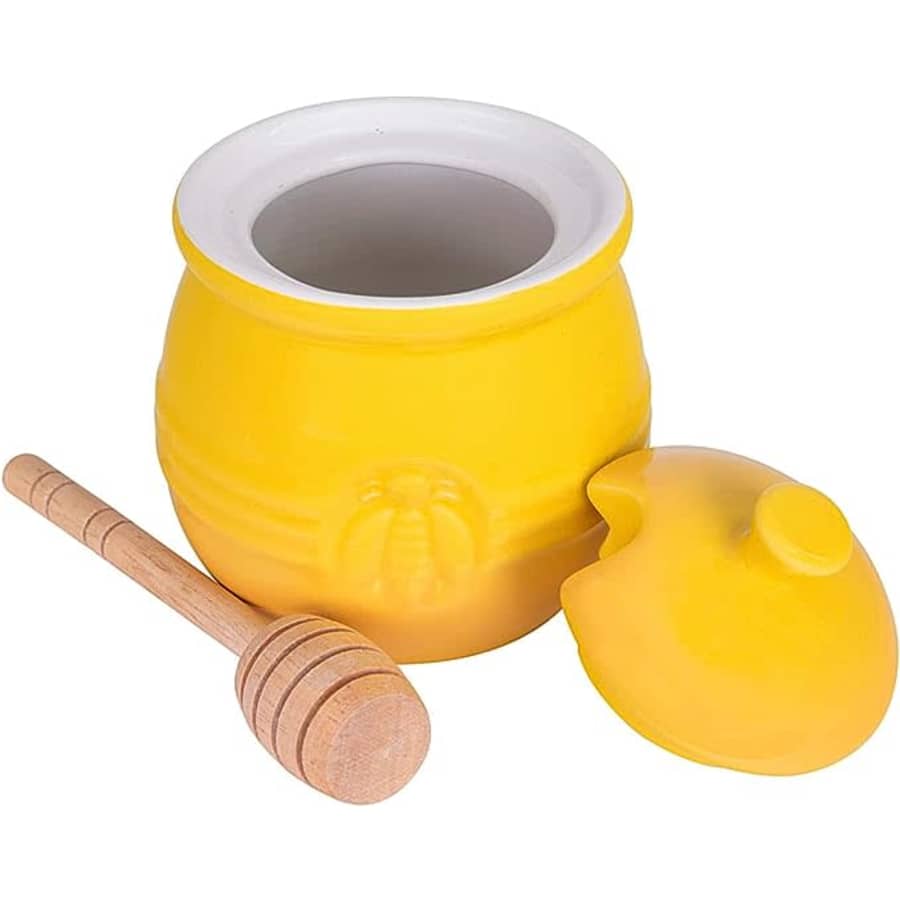 Creative Co-Op Farmhouse Embossed Honey Pot with Wood Dipper for $16 Creative Co-Op Farmhouse Embossed Honey Pot with Wood Dipper for $16