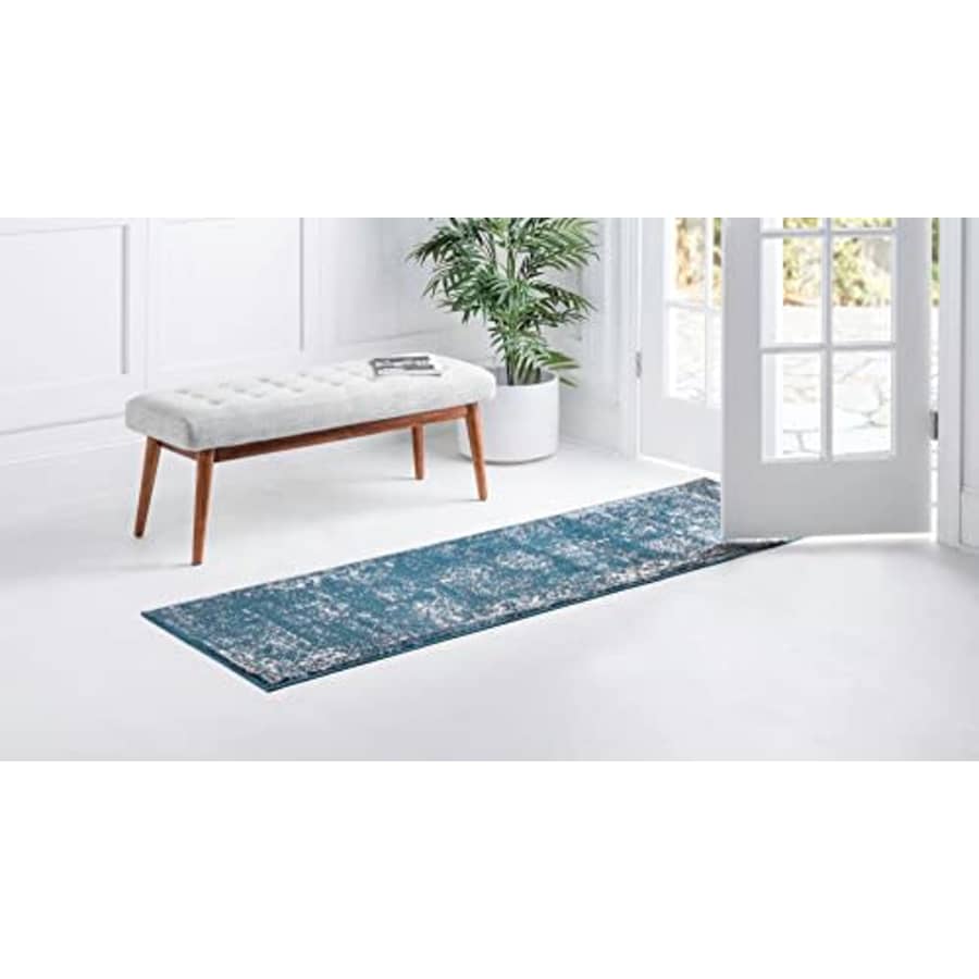 Unique Loom Sofia Collection Area Rug - Casino (3' 3" x 19' 8" Runner, Blue/ Ivory) for $99