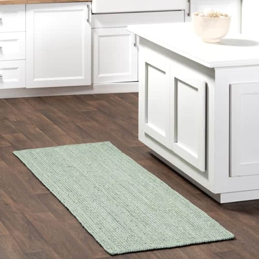 nuLOOM 2' 6" x 6' Rigo Jute Hand Woven Area Rug, Green, Solid Farmhouse Design, Natural Fiber, for for $48