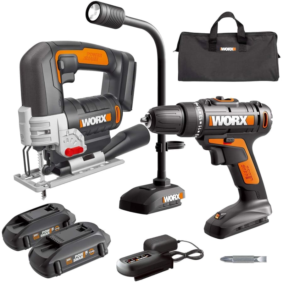 Worx 20V Cordless Drill, Jigsaw, and Flex Light Combo Kit for $67