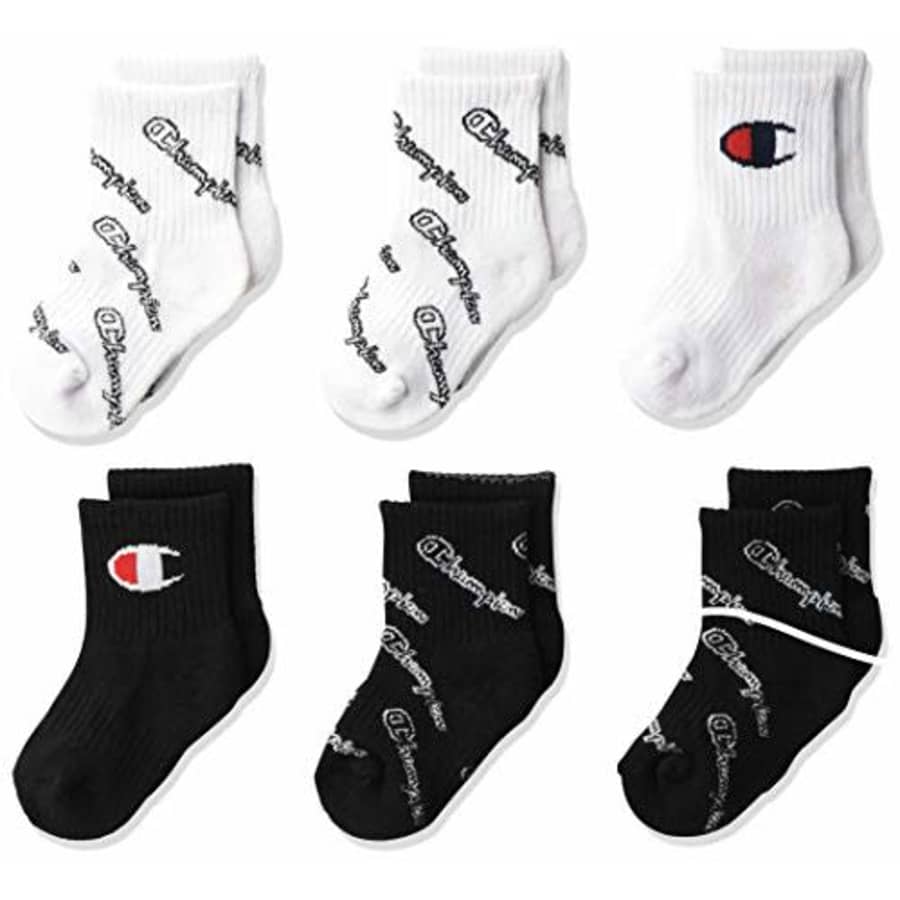 Champion unisex child Champion Kid's 6 Pack All Over Script Crew Socks, 1, 7 9 US for $24