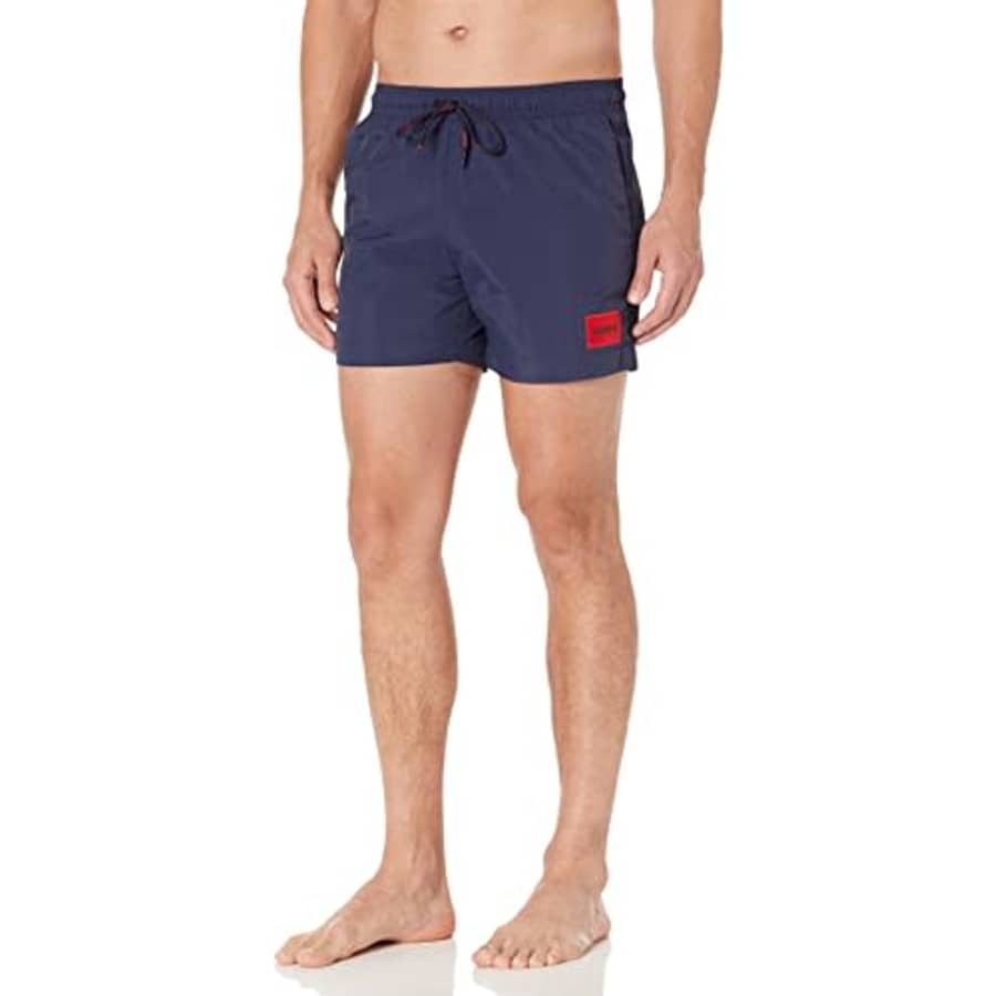 HUGO Men's Standard Square Logo Swim Trunk, Sky Captain Navy, XXL for $37