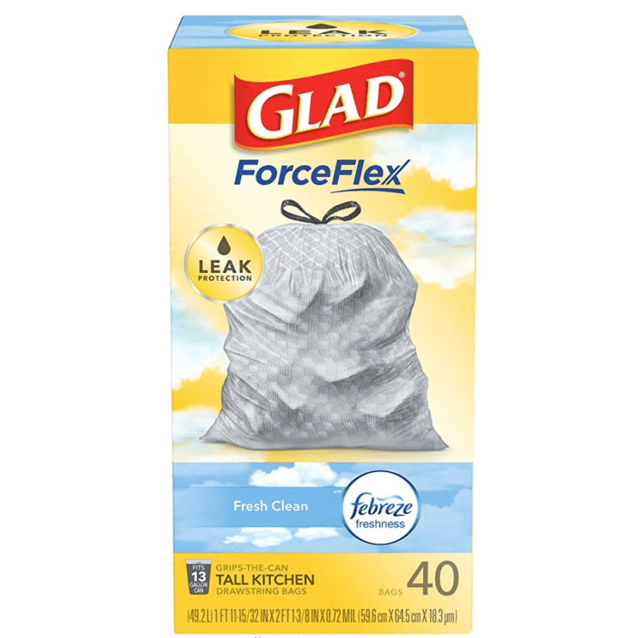 Glad ForceFlex Tall Drawstring Trash Bag 40-Pack for $9