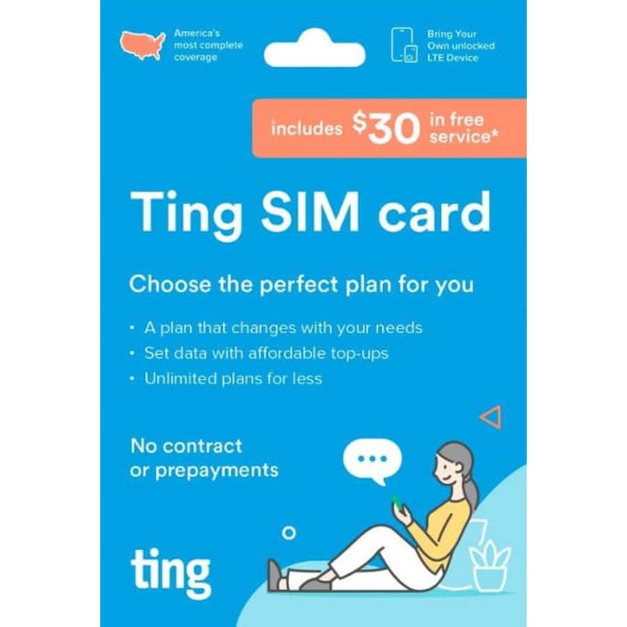 Ting Mobile SIM Card Starter Kit w/ $30 Service Credit for $1