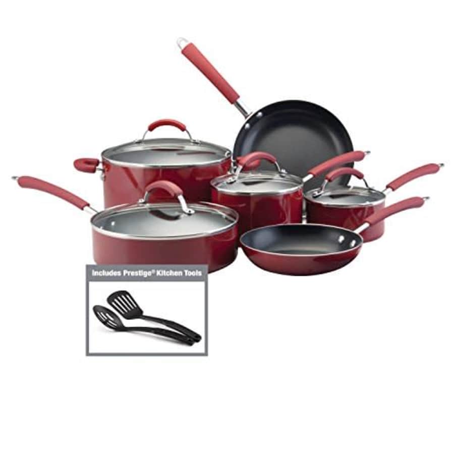 Farberware Millennium Nonstick Cookware Pots and Pans Set, 12 Piece, Red for $85