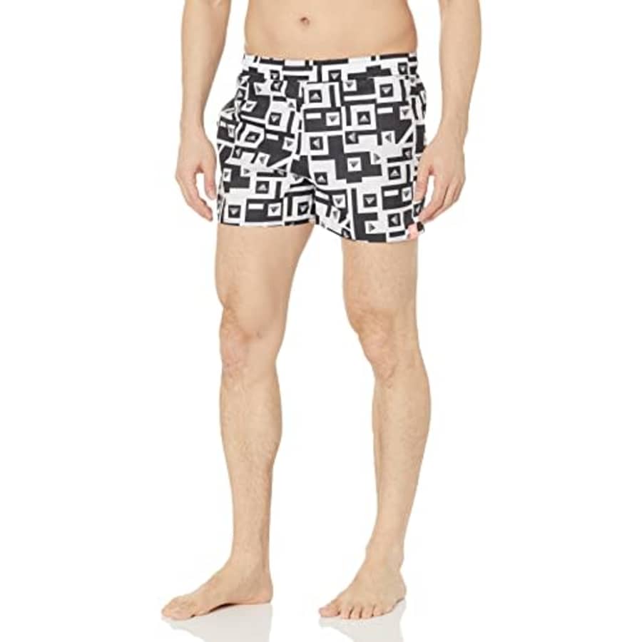 adidas Men's Standard Length Graphic Swim Shorts, Black/White, Medium for $26