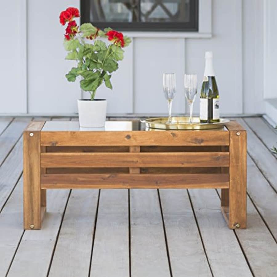 Walker Edison Furniture Company AZWOSCTBR Modern Outdoor Patio Wood and Glass Rectangle Coffee for $116 Walker Edison Furniture Company AZWOSCTBR Modern Outdoor Patio Wood and Glass Rectangle Coffee for $116