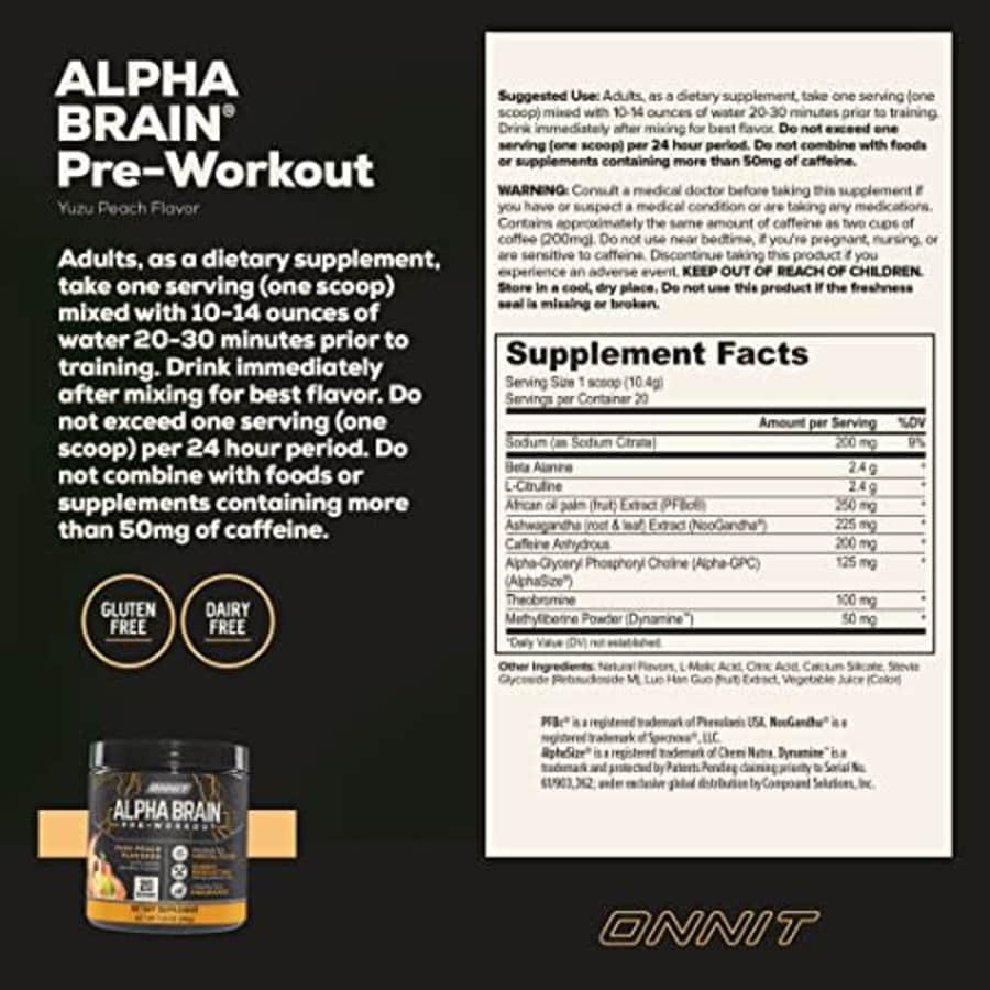 ONNIT Alpha Brain Pre-Workout - Yuzu Peach (20 Serving Tub) for $35