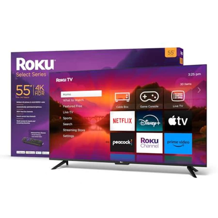 Roku Smart TV 55-Inch Select Series 4K HDR RokuTV Enhanced Voice Remote, Brilliant 4K Picture, for $300 Roku Smart TV 55-Inch Select Series 4K HDR RokuTV Enhanced Voice Remote, Brilliant 4K Picture, for $300