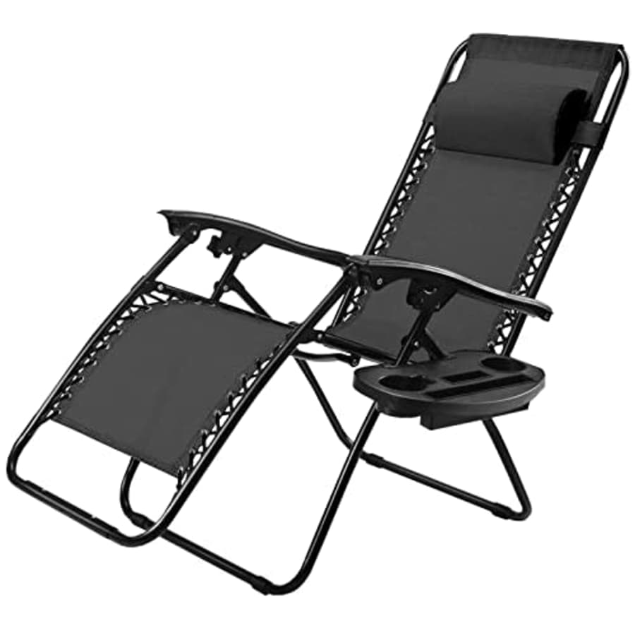 Goplus Zero Gravity Chair, Adjustable Folding Reclining Lounge Chair with Pillow and Cup Holder, for $60