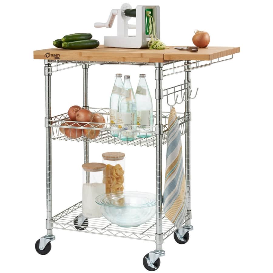 Trinity Pro EcoStorage Expandable Bamboo-Top Kitchen Cart for $127