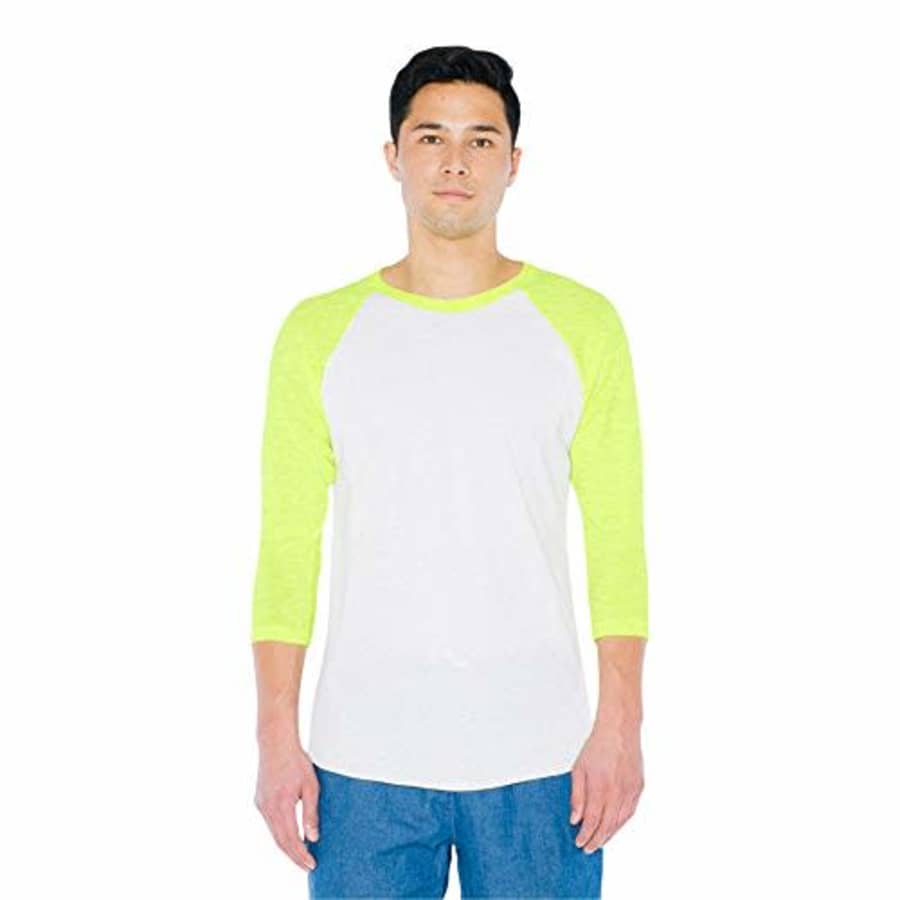 American Apparel Men's 50/50 Raglan 3/4 Sleeve T-Shirt, 2-Pack, White/Neon Heather Yellow, X-Small for $16