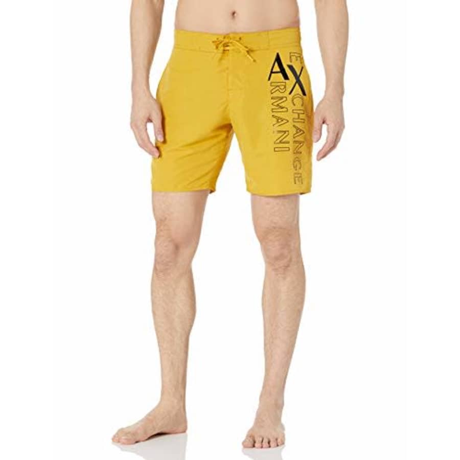 A|X Armani Exchange Men's Large Side Logo Swim Trunks, Lemon Curry, L for $68
