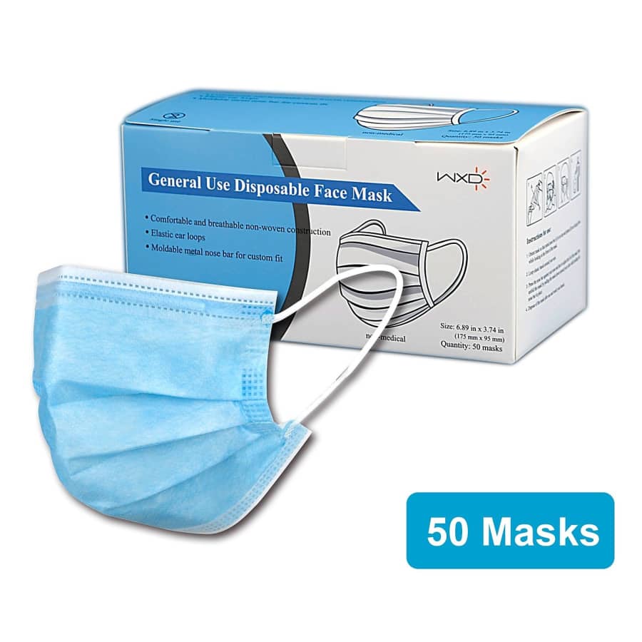 Disposable Earloop Face Mask 50-Pack for $10