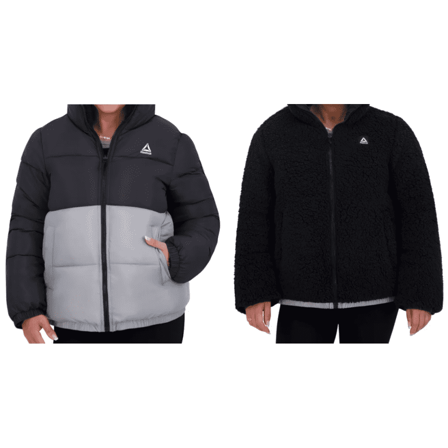 Reebok Women's Reversible Puffer / Faux Shearling Jacket for $26 Reebok Women's Reversible Puffer / Faux Shearling Jacket for $26
