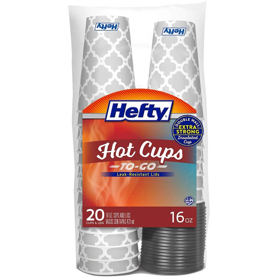 Hefty 16-Oz. Disposable Coffee Cups with Lids 20-Pack for $7