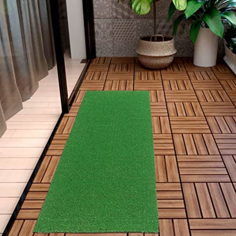 Ottomanson Evergreen Collection Waterproof Solid Grass Design 2x5 Indoor/Outdoor Artificial Grass for $12