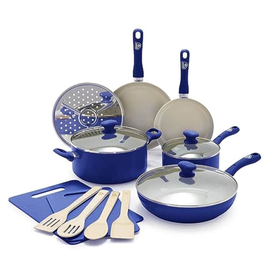 GreenLife Sandstone Healthy Ceramic Nonstick, 15 Piece Kitchen Cookware Pots and Frying Sauce Pans for $72