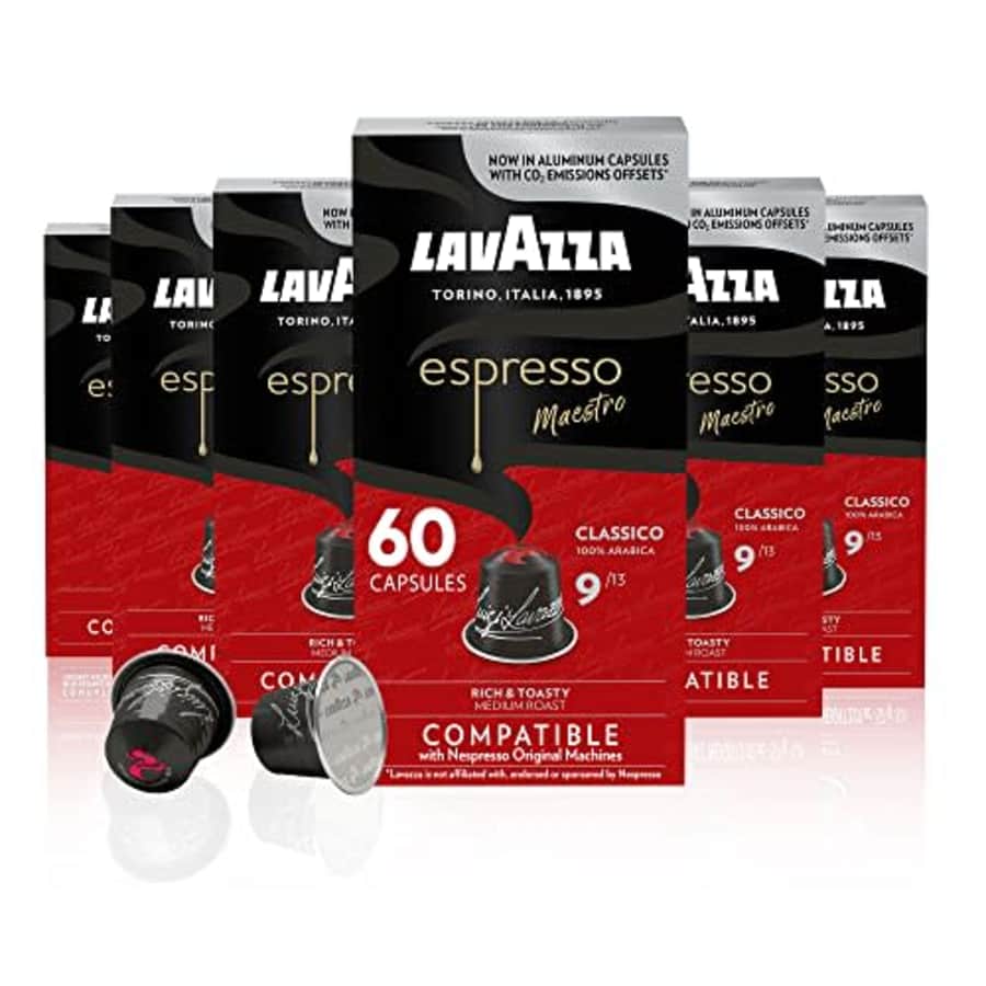 Lavazza Espresso Classico Medium Roast 100% Arabica Aluminum Capsules Compatible with Nespresso for $22 Lavazza Espresso Classico Medium Roast 100% Arabica Aluminum Capsules Compatible with Nespresso for $22