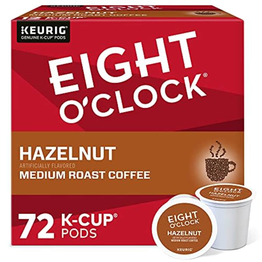 Eight O'Clock Coffee Hazelnut, Single-Serve Keurig K-Cup Pods, Flavored Medium Roast Coffee, 72 for $20