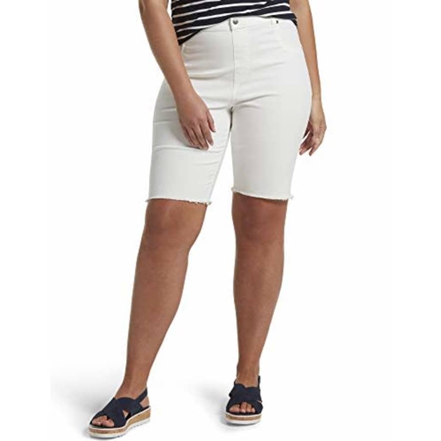 HUE Women's Ultra Soft Denim High Waist Bermuda Shorts, White, Medium for $25