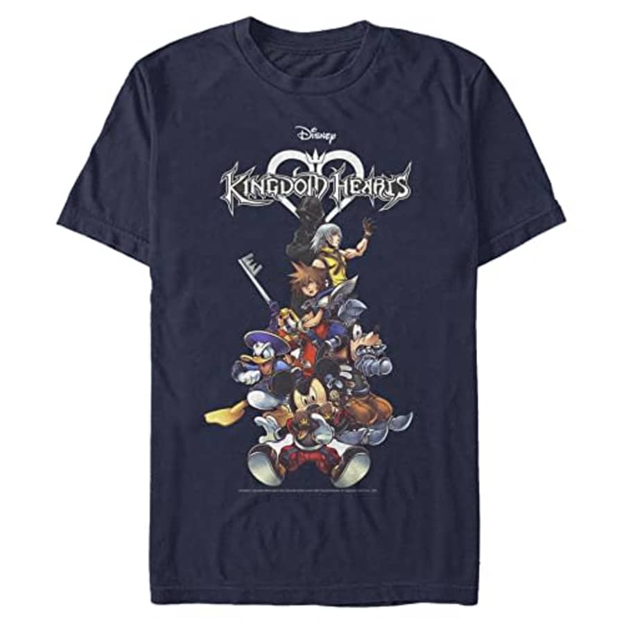 Disney Big Kingdom Hearts Group with Logo Men's Tops Short Sleeve Tee Shirt, Navy Blue Heather, for $13