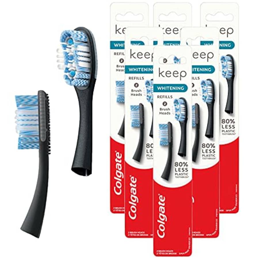 Colgate Keep Manual Toothbrush Whitening Refills, Black, 6 Count, 2 Pack for $20