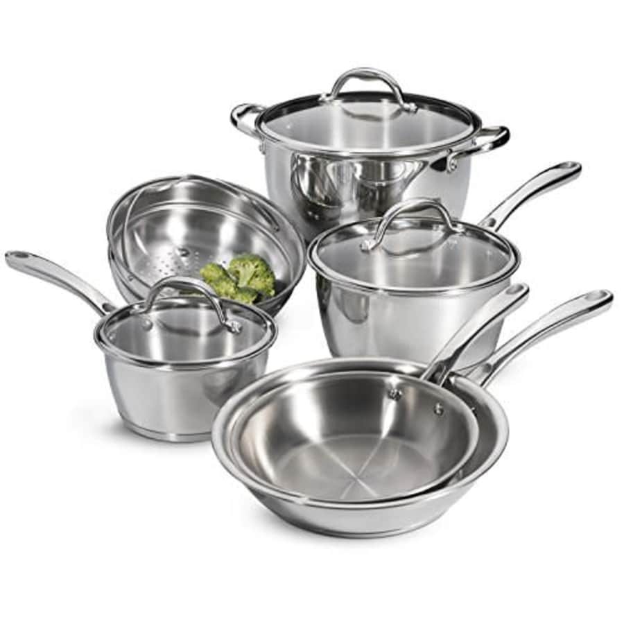 Tramontina 80154/567DS Tri-Ply Base Stainless-Steel Cookware Set, Induction-Ready, 9-Piece for $250
