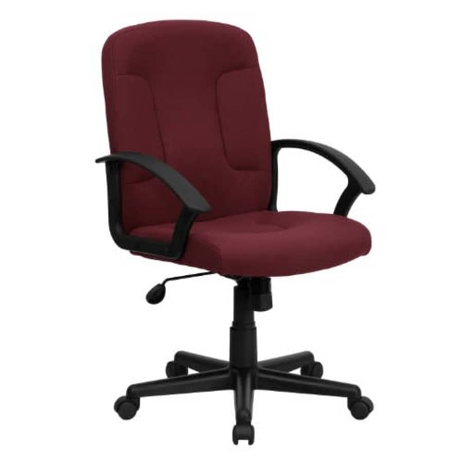 Flash Furniture Mid-Back Burgundy Fabric Executive Swivel Office Chair with Nylon Arms for $120 Flash Furniture Mid-Back Burgundy Fabric Executive Swivel Office Chair with Nylon Arms for $120