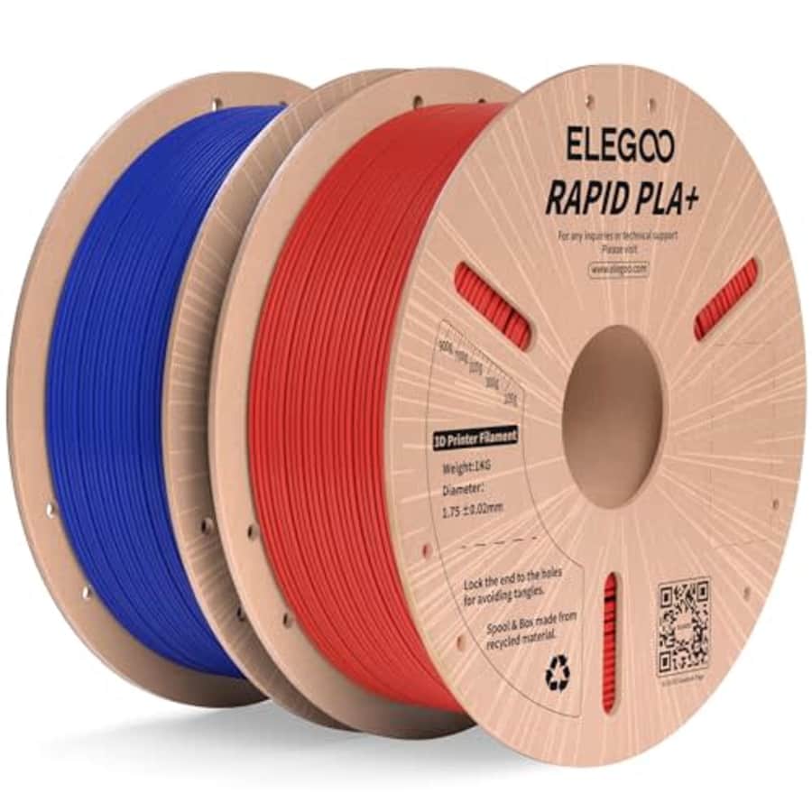 ELEGOO Rapid PLA Plus Filament 1.75mm Blue & Red 2KG, PLA+ 3D Printer Filament for 30-600 mm/s High for $33 ELEGOO Rapid PLA Plus Filament 1.75mm Blue & Red 2KG, PLA+ 3D Printer Filament for 30-600 mm/s High for $33