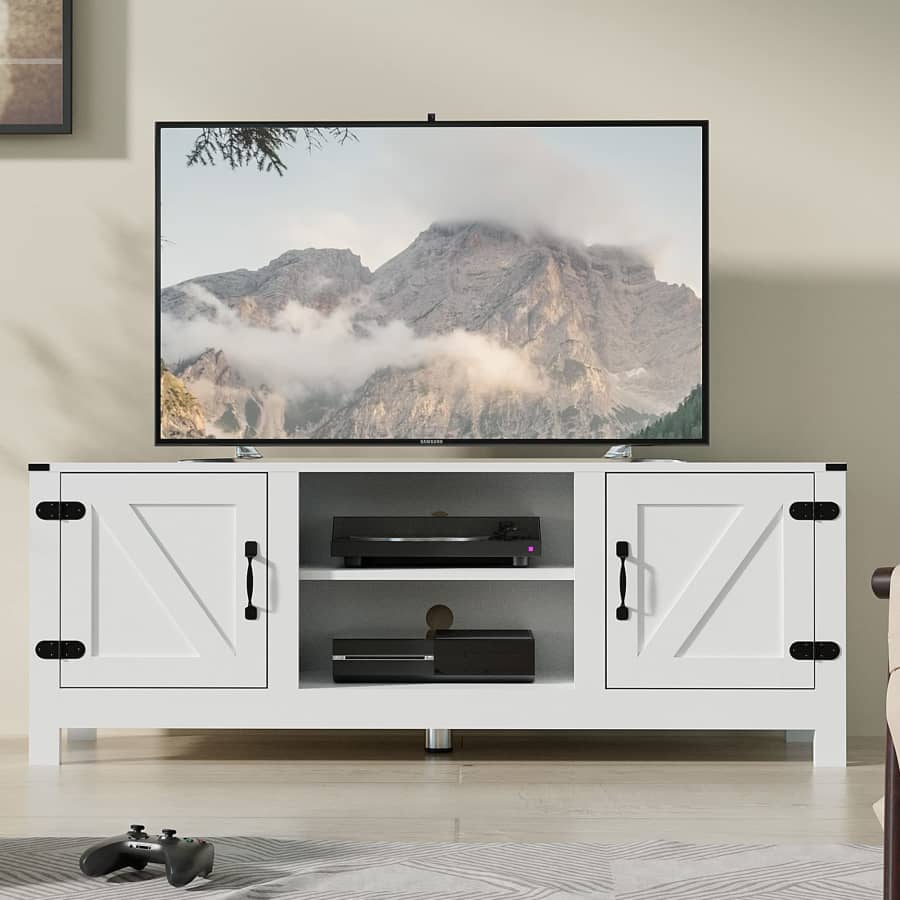 Cozy Castle Farmhouse Modern TV Stand from $60 Cozy Castle Farmhouse Modern TV Stand from $60