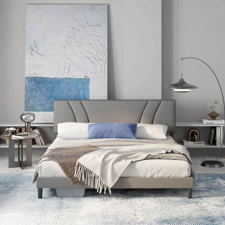Avenco Breathable Upholstered Queen Bed Frame with Headboard for $135