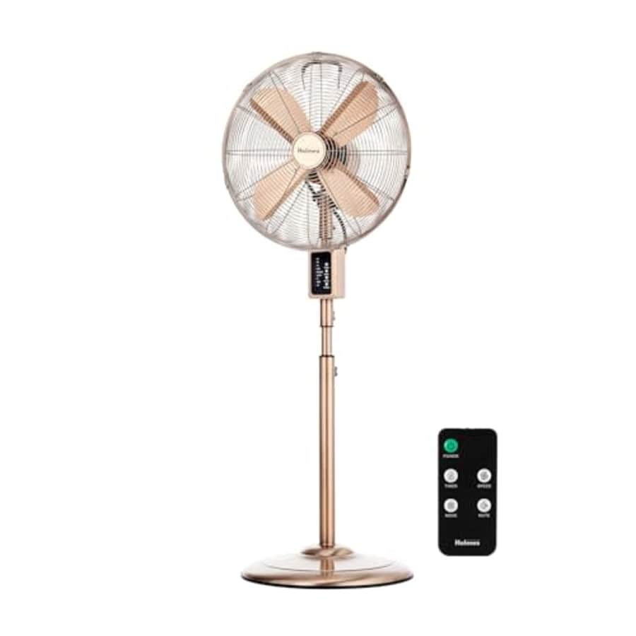 HOLMES 16" Copper Digital Metal Stand Fan, 75 Oscillation, 3 Speeds, 4 Blades, 3 Modes, 7.5-Hour for $80 HOLMES 16" Copper Digital Metal Stand Fan, 75 Oscillation, 3 Speeds, 4 Blades, 3 Modes, 7.5-Hour for $80