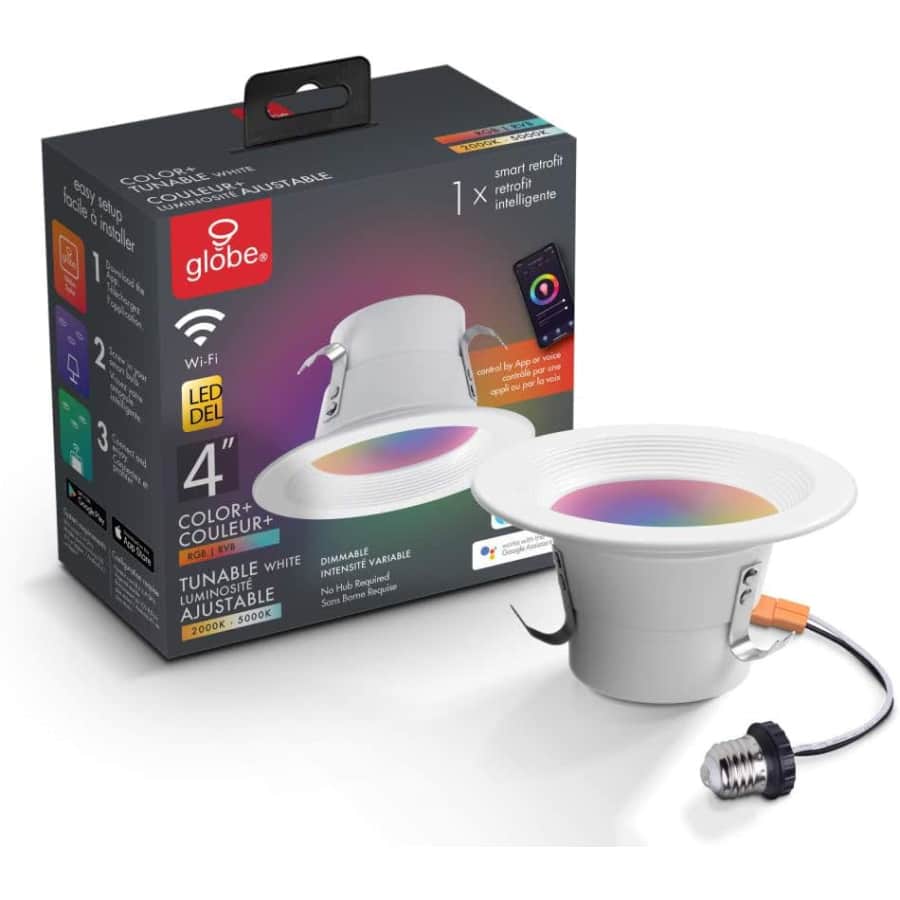 Globe Electric 4" 10W Smart Color-Changing LED Retrofit Recessed Light for $20 Globe Electric 4" 10W Smart Color-Changing LED Retrofit Recessed Light for $20