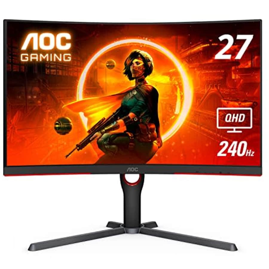 AOC CQ27G3Z 27" Curved Gaming Monitor, QHD 2K 2560x1440, 1000R VA, 240Hz 0.5ms, FreeSync Premium, for $280