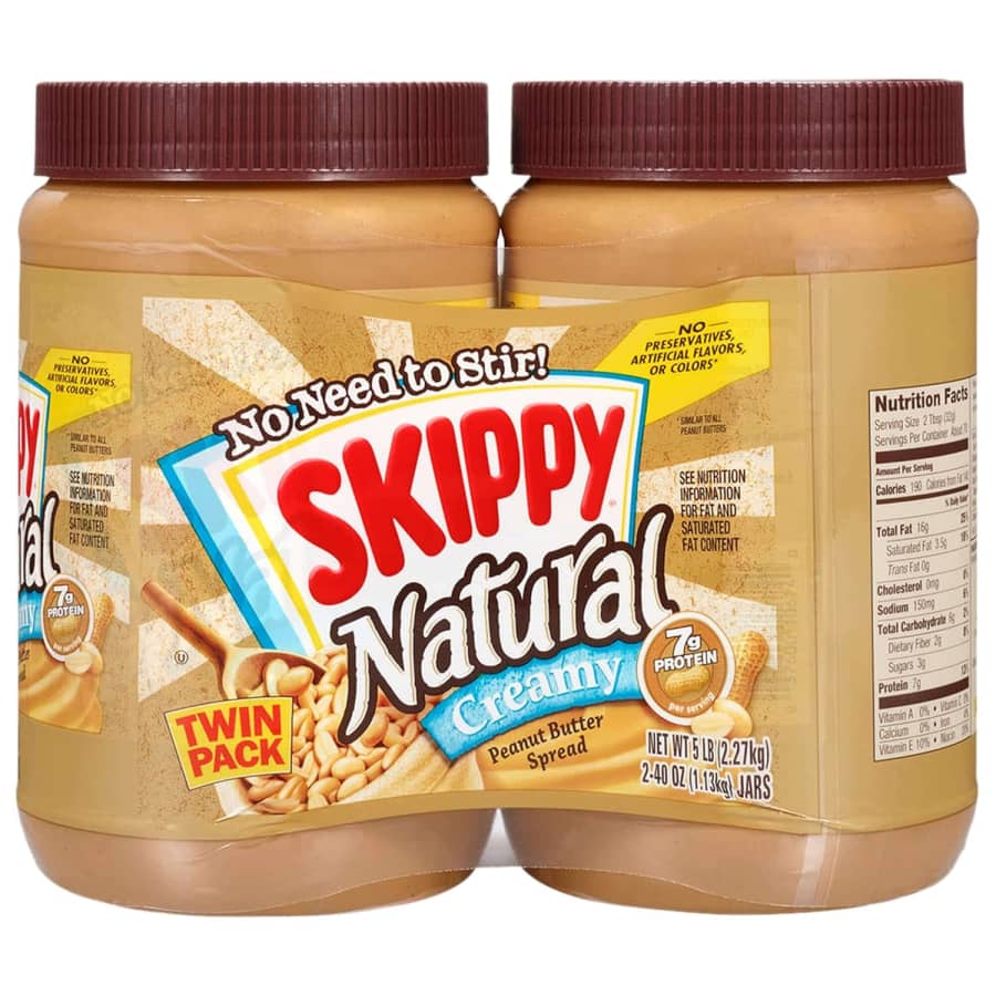 Skippy Natural Creamy Peanut Butter 40-oz. 2-Pack for $8.85 w/ Prime + Sub & Save Skippy Natural Creamy Peanut Butter 40-oz. 2-Pack for $8.85 w/ Prime + Sub & Save
