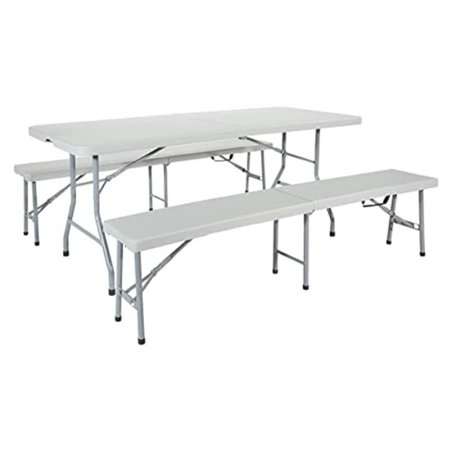 Office Star Resin Furniture for Indoor or Outdoor Use, 3-Piece Set, 2 Folding Benches and 6 Foot for $229 Office Star Resin Furniture for Indoor or Outdoor Use, 3-Piece Set, 2 Folding Benches and 6 Foot for $229