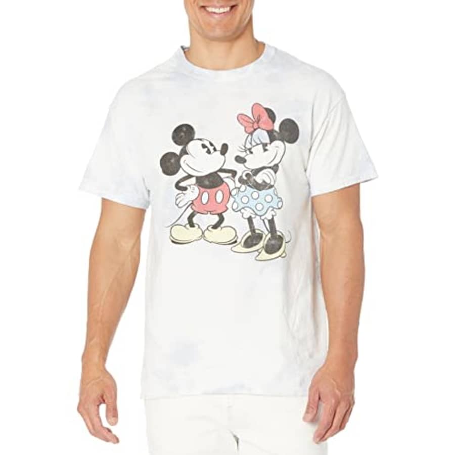 Disney Characters Mickey Minnie Retro Young Men's Short Sleeve Tee Shirt, White/Blue, XX-Large for $35