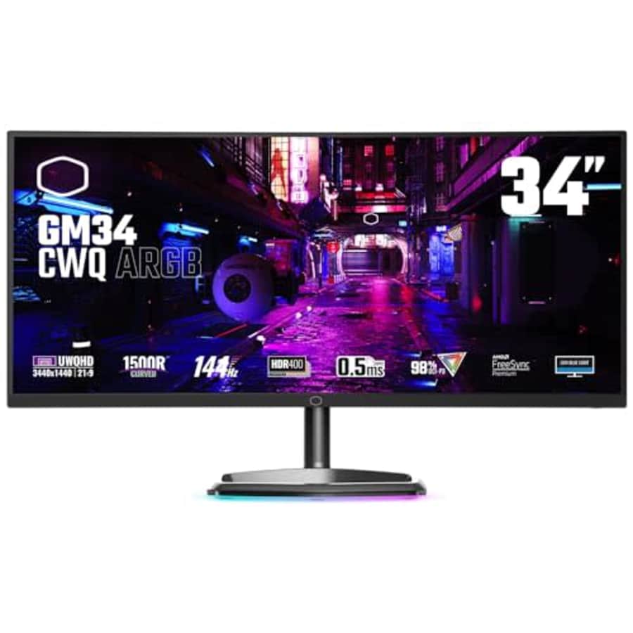 Cooler Master GM34-CWQA 34 ARGB Curved 144Hz VA QD Tech Ultra-WQHD 3440 x 1440 PC Monitor, 0.5ms for $300