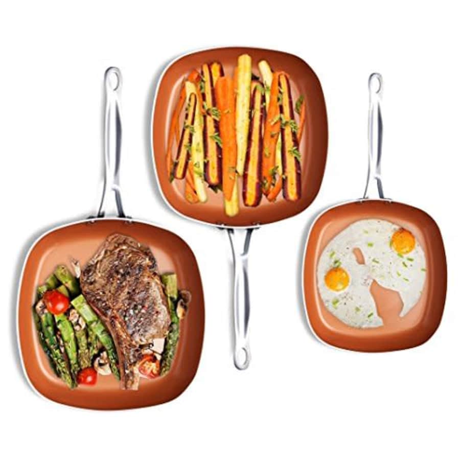 Gotham Steel Nonstick Copper Square Shallow Pan 3 Piece Cookware Set As Seen on TV by Chef Daniel for $60