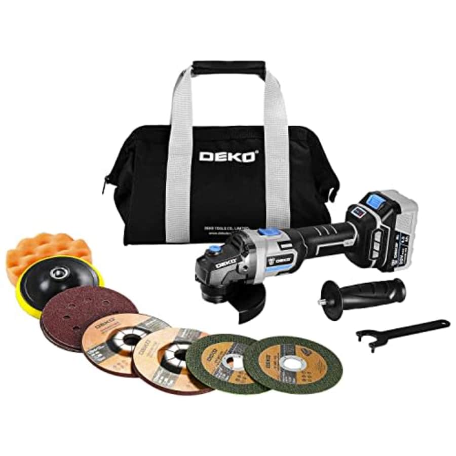 DEKOPRO Angle Grinder Tool, 4-1/2"/5" Pad, 20V Cordless Angle Grinder w/ 4.0Ah Battery & Charger, for $80
