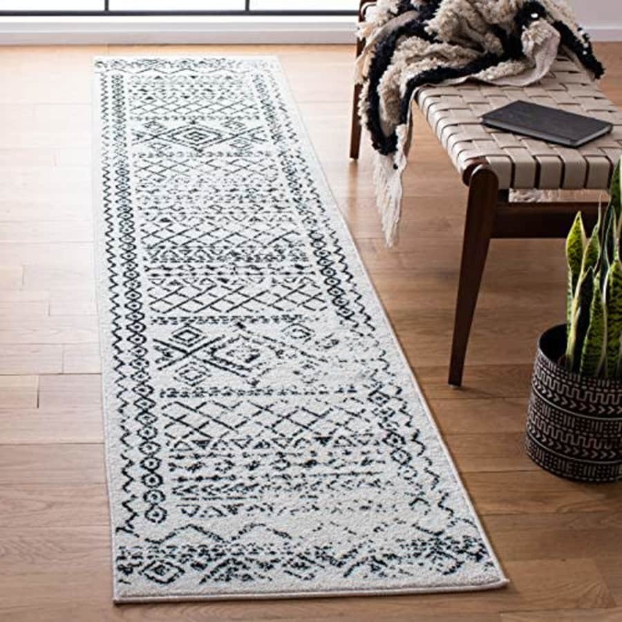 SAFAVIEH Tulum Collection Runner Rug - 2' x 13', Ivory & Black, Moroccan Boho Distressed Design, for $52